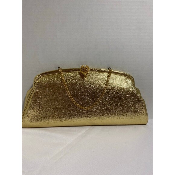 Set of 3 Vintage Metallic gold evening clutch+ large coin purse + gloves - Picture 8 of 12